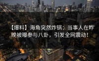 【爆料】海角突然炸锅：当事人在昨晚被曝参与八卦，引发全网震动！