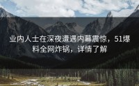业内人士在深夜遭遇内幕震惊，51爆料全网炸锅，详情了解