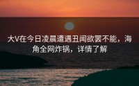 大V在今日凌晨遭遇丑闻欲罢不能，海角全网炸锅，详情了解